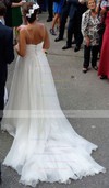 A-line V-neck Court Train Chiffon with Ruffles Wedding Dresses #PDS00023006