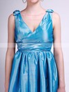 Taffeta A-line V-neck Short/Mini Pleats Bridesmaid Dresses #PDS02013631