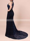 Trumpet/Mermaid High Neck Sweep Train Lace Chiffon Ruffles Bridesmaid Dresses #PDS01013462