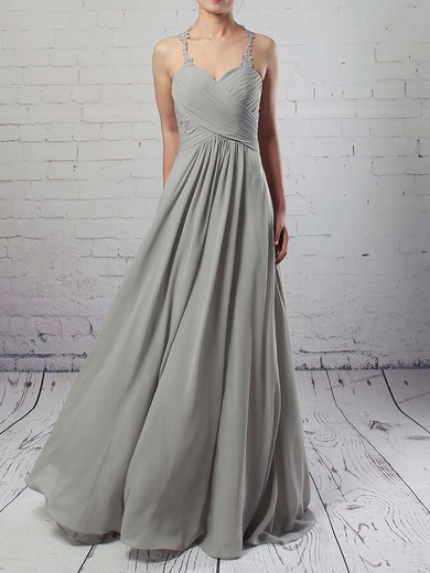 Empire V-neck Floor-length Chiffon Tulle Ruffles Bridesmaid Dresses #PDS01013463