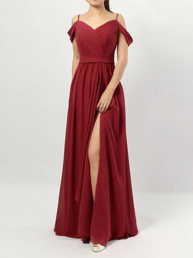 A-line V-neck Floor-length Chiffon Sashes / Ribbons Bridesmaid Dresses #PDS01013464