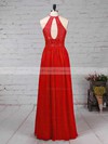A-line Scoop Neck Floor-length Lace Chiffon Sashes / Ribbons Bridesmaid Dresses #PDS01013468