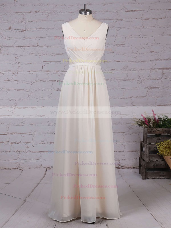 A-line V-neck Floor-length Chiffon Lace Bridesmaid Dresses #PDS01013470