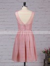 A-line V-neck Knee-length Lace Chiffon Sashes / Ribbons Bridesmaid Dresses #PDS01013497