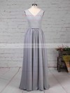 A-line V-neck Floor-length Lace Chiffon Sashes / Ribbons Bridesmaid Dresses #PDS01013498