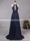 A-line Scoop Neck Sweep Train Lace Chiffon Bow Bridesmaid Dresses #PDS01013505