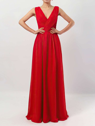 A-line V-neck Floor-length Chiffon Ruffles Bridesmaid Dresses #PDS01013511