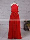 A-line Scoop Neck Floor-length Chiffon Sashes / Ribbons Bridesmaid Dresses #PDS01013512