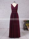 A-line V-neck Floor-length Lace Chiffon Ruffles Bridesmaid Dresses #PDS01013513