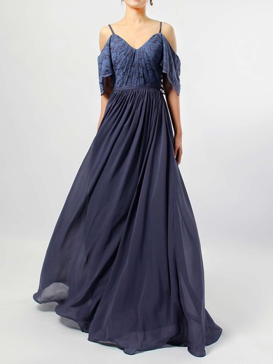 A-line V-neck Floor-length Lace Chiffon Ruffles Bridesmaid Dresses #PDS01013514