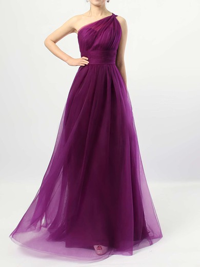A-line One Shoulder Floor-length Tulle Ruffles Bridesmaid Dresses #PDS01013523