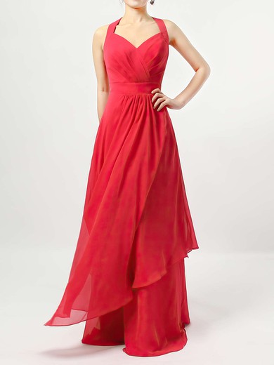 A-line V-neck Floor-length Chiffon Ruffles Bridesmaid Dresses #PDS01013526