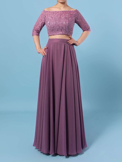 A-line Off-the-shoulder Floor-length Lace Chiffon Bridesmaid Dresses #PDS01013529