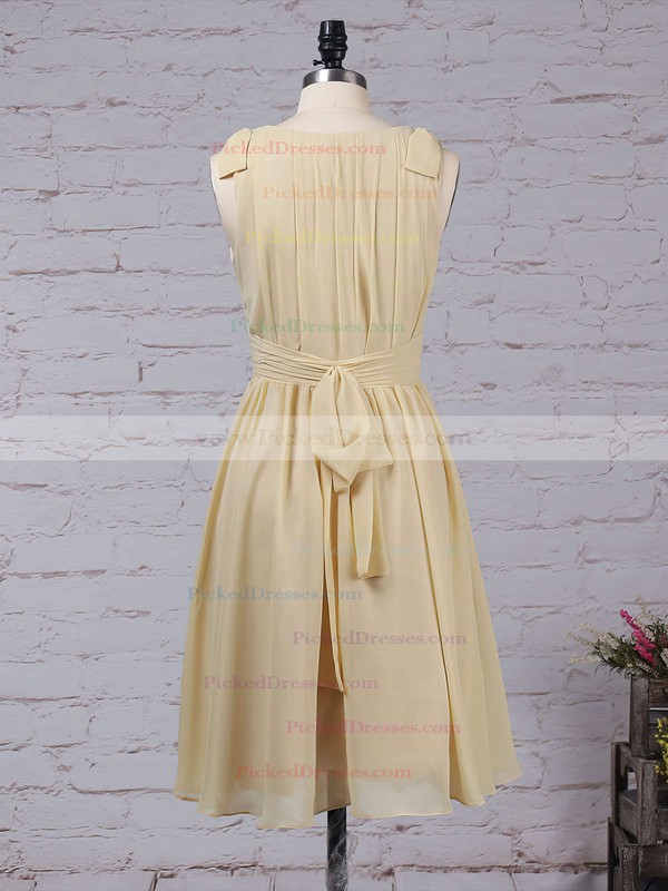 A-line V-neck Knee-length Chiffon Sashes / Ribbons Bridesmaid Dresses #PDS01013536