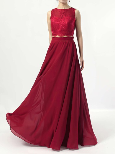 A-line Scoop Neck Lace Chiffon Floor-length Bridesmaid Dresses #PDS01013541