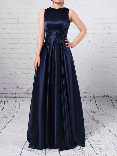 A-line Scoop Neck Floor-length Satin Sashes / Ribbons Bridesmaid Dresses #PDS01013544