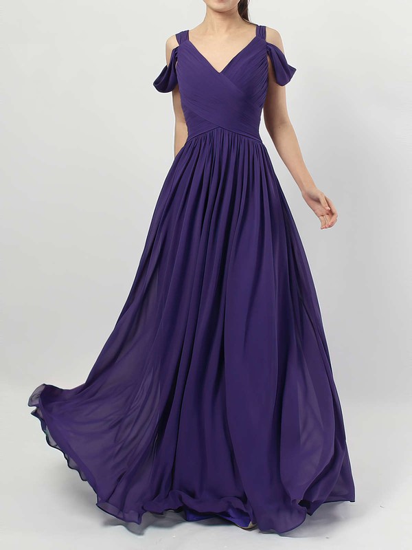 Empire V-neck Floor-length Chiffon Ruffles Bridesmaid Dresses #PDS01013547