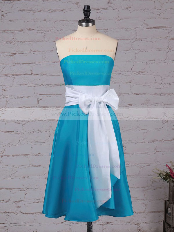 A-line Strapless Knee-length Satin Sashes / Ribbons Bridesmaid Dresses #PDS01013553