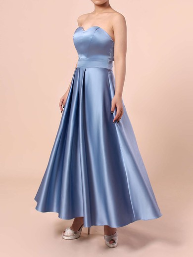 A-line Sweetheart Tea-length Satin Sashes / Ribbons Bridesmaid Dresses #PDS01013555