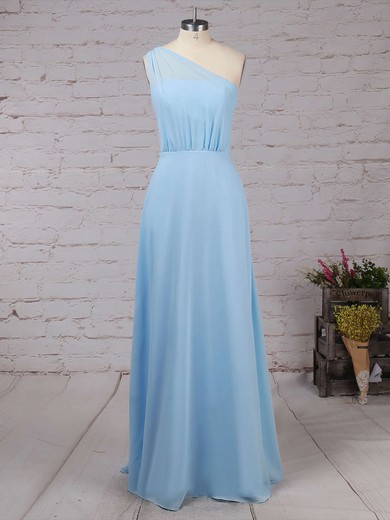 A-line One Shoulder Floor-length Chiffon Ruffles Bridesmaid Dresses #PDS01013561