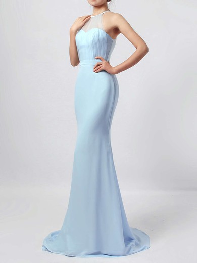 Trumpet/Mermaid Scoop Neck Sweep Train Chiffon Tulle Sashes / Ribbons Bridesmaid Dresses #PDS01013568