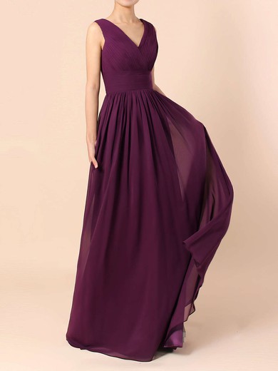 A-line V-neck Floor-length Lace Chiffon Ruffles Bridesmaid Dresses #PDS01013571