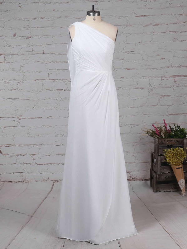 Sheath/Column One Shoulder Floor-length Chiffon Ruffles Bridesmaid Dresses #PDS01013575