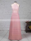Sheath/Column Scoop Neck Floor-length Chiffon Lace Bridesmaid Dresses #PDS01013576