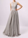 A-line Scoop Neck Lace Chiffon Floor-length Sashes / Ribbons Bridesmaid Dresses #PDS01013584