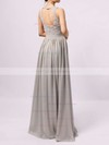 A-line Scoop Neck Lace Chiffon Floor-length Sashes / Ribbons Bridesmaid Dresses #PDS01013584