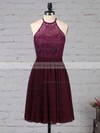 A-line Scoop Neck Short/Mini Lace Chiffon Ruffles Bridesmaid Dresses #PDS01013592