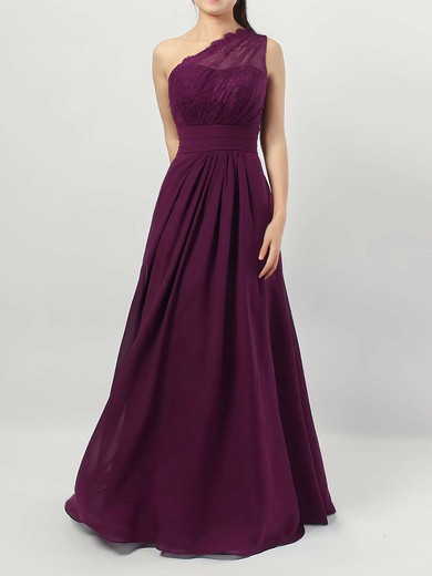 A-line One Shoulder Floor-length Lace Chiffon Ruffles Bridesmaid Dresses #PDS01013594