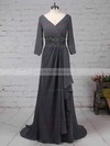 A-line V-neck Sweep Train Chiffon Beading Mother of the Bride Dresses #PDS01021700