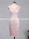 Sheath/Column V-neck Knee-length Lace Chiffon Flower(s) Mother of the Bride Dresses #PDS01021710