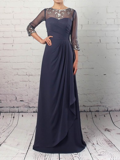 A-line Scoop Neck Floor-length Chiffon Tulle Beading Mother of the Bride Dresses #PDS01021730