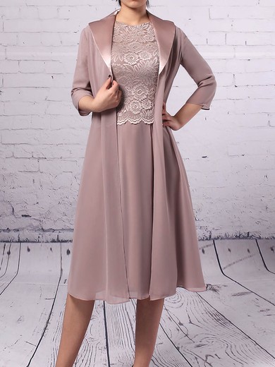 A-line Scoop Neck Knee-length Lace Chiffon Mother of the Bride Dresses #PDS01021671