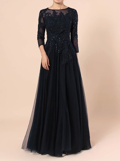 A-line Scoop Neck Floor-length Tulle Beading Mother of the Bride Dresses #PDS01021678
