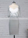 Sheath/Column V-neck Knee-length Chiffon Tulle Appliques Lace Mother of the Bride Dresses #PDS01021682