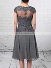A-line V-neck Knee-length Chiffon Tulle Beading Mother of the Bride Dresses #PDS01021725