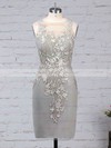 Sheath/Column Scoop Neck Knee-length Chiffon Tulle Appliques Lace Mother of the Bride Dresses #PDS01021680