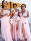 A-line Scoop Neck Floor-length Chiffon Tulle Appliques Lace Bridesmaid Dresses #PDS01013668