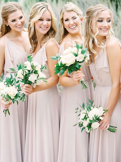 A-line V-neck Floor-length Chiffon Bridesmaid Dresses #PDS01013673