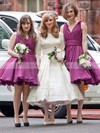Ball Gown V-neck Knee-length Organza Ruffles Bridesmaid Dresses #PDS01013697