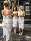 Sheath/Column Off-the-shoulder Tea-length Lace Bridesmaid Dresses #PDS01013721