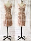 A-line V-neck Knee-length Sequined Ruffles Bridesmaid Dresses #PDS01013728