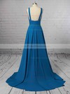 A-line V-neck Sweep Train Silk-like Satin Split Front Bridesmaid Dresses #PDS01013598