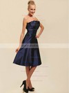 Taffeta A-line Strapless Tea-length Ruched Bridesmaid Dresses #PDS02042134
