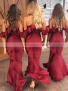 Trumpet/Mermaid V-neck Asymmetrical Silk-like Satin Ruffles Bridesmaid Dresses #PDS01013609