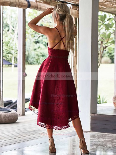 A-line V-neck Asymmetrical Lace Pockets Bridesmaid Dresses #PDS01013614