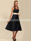 Satin A-line Square Tea-length Sashes/Ribbons Bridesmaid Dresses #PDS02042135